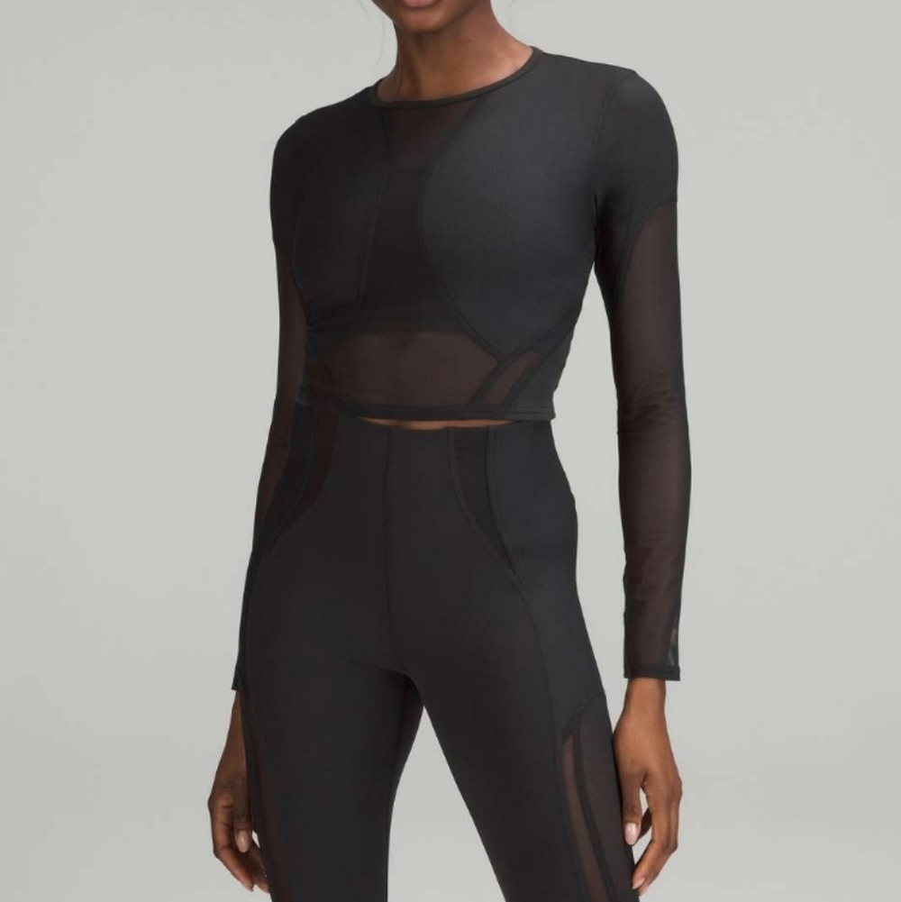 Lululemon Black Mesh Panelled Training Long Sleeve Shirt Top